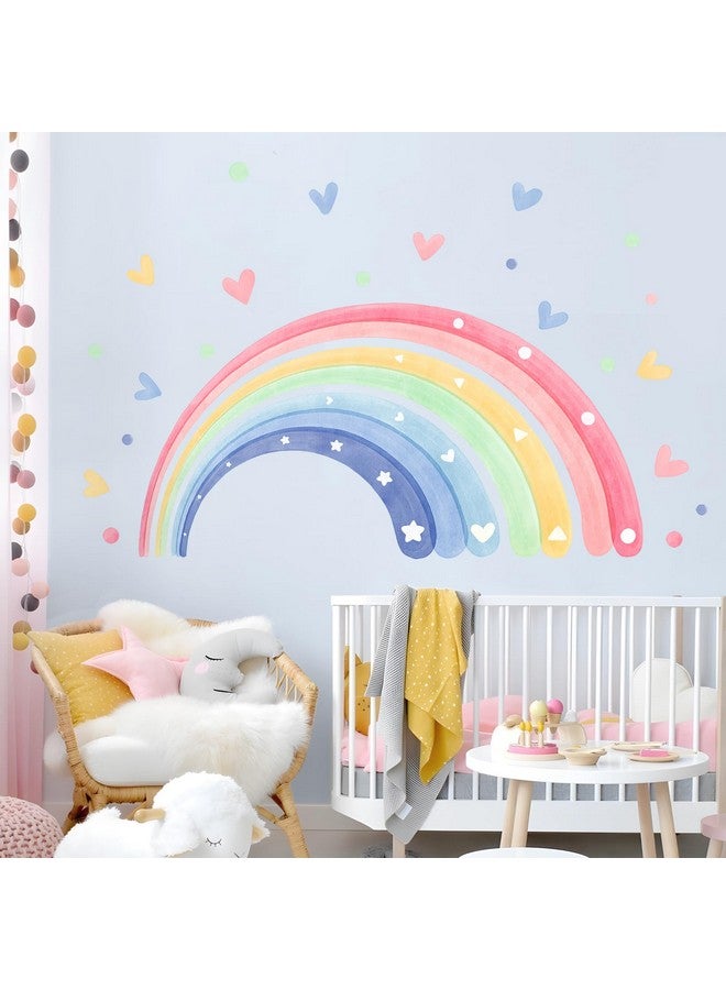 Supzone 59"x30" Large Rainbow Wall Decals for Girls Nursery Watercolor Rainbow Wall Mural Stickers Peel and Stick Wall Art Decor for Kids Toddlers Bedroom Playroom Classroom - Image 2