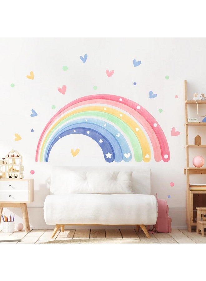 Supzone 59"x30" Large Rainbow Wall Decals for Girls Nursery Watercolor Rainbow Wall Mural Stickers Peel and Stick Wall Art Decor for Kids Toddlers Bedroom Playroom Classroom - Image 1