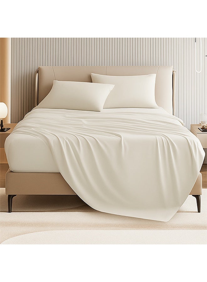 snooze Flat bed sheet set  3Pcs, bed sheet 220*235 cm+ 2 free pillowcases, off-white  - Image 1