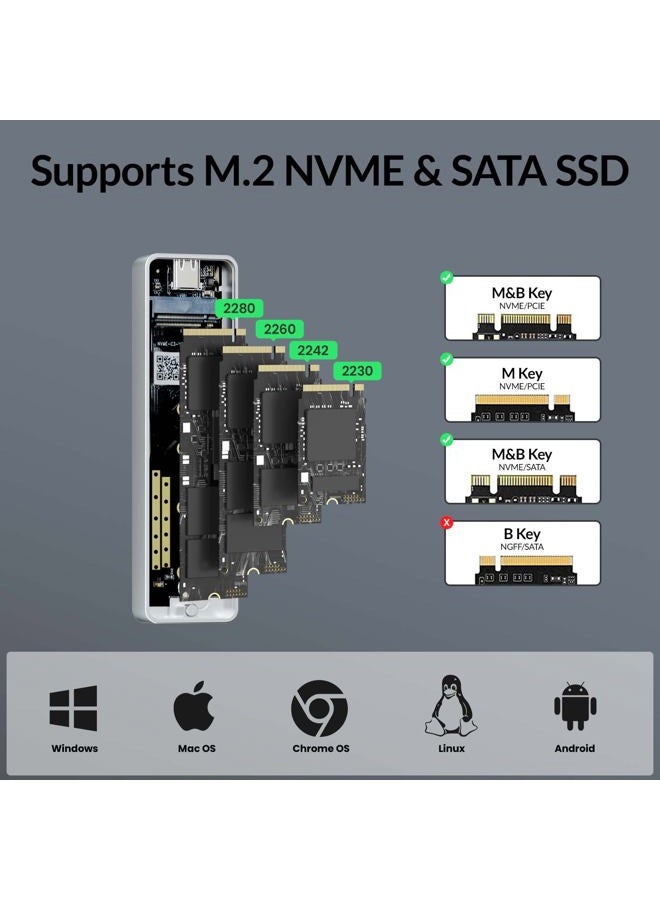 SETMSPACE M.2 NVMe & SATA SSD Enclosure Reader, USB 3.1 Gen2 Up to 10Gbps Speeds, Support M.2 NVME+NGFF 2280 2260 2242 2230 SSD, NVME SATA SSD Enclosure for Laptop/PC - Image 4