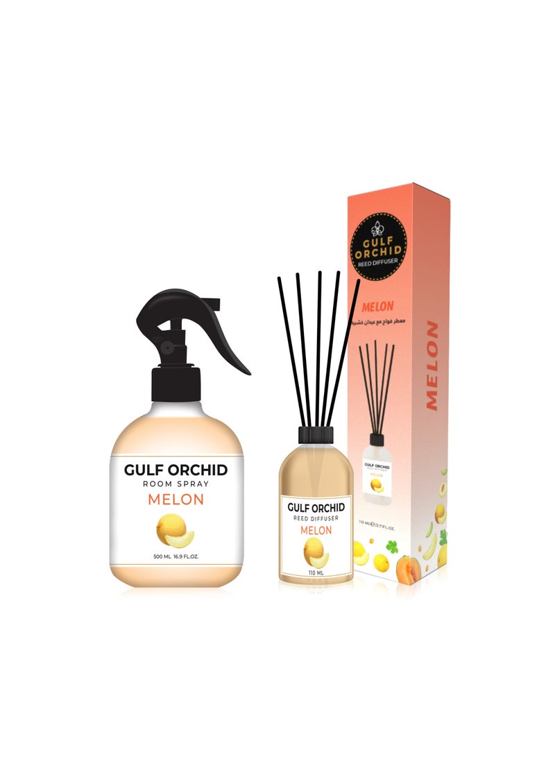 Gulf Orchid Melon Home And Office Fragrance Set | Room Spray 500 ml | Reed Diffuser 110 ml - Image 1