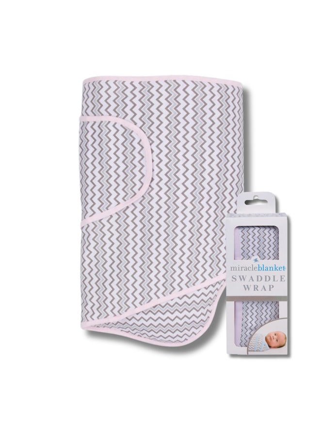 Miracle Blanket Baby Sleep Wearable Swaddle Wrap for Newborn Infant Boy or Girl 0-3 Months, Pink & Gray Chevron - Image 1