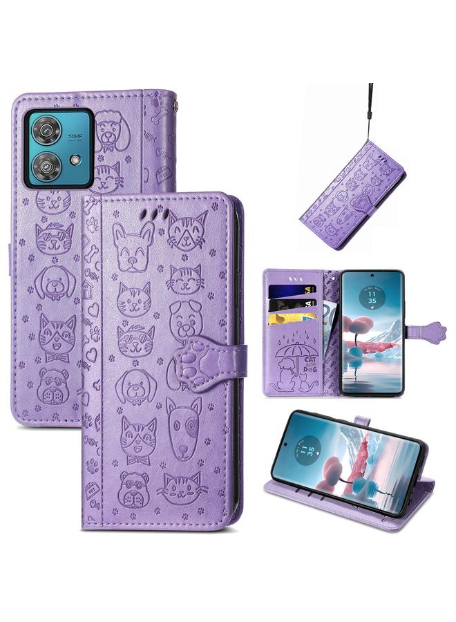 اس-توب جراب لهاتف موتورولا إيدج 40 نيو مصنوع من الجلد المنقوش بنقشة قطة وكلب - Image 1