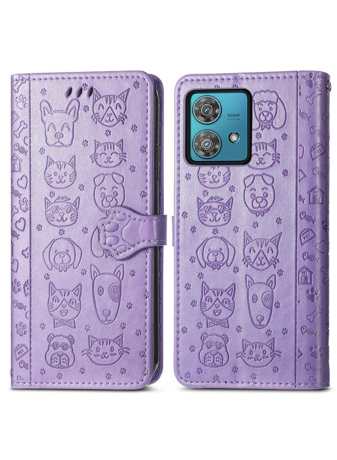 اس-توب جراب لهاتف موتورولا إيدج 40 نيو مصنوع من الجلد المنقوش بنقشة قطة وكلب - Image 2