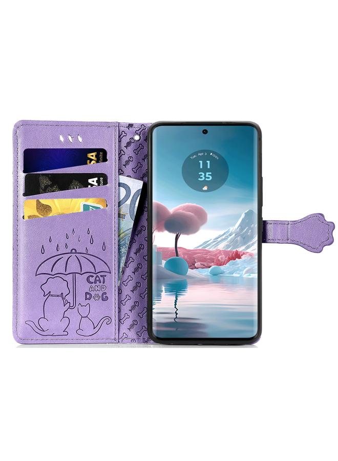 اس-توب جراب لهاتف موتورولا إيدج 40 نيو مصنوع من الجلد المنقوش بنقشة قطة وكلب - Image 3