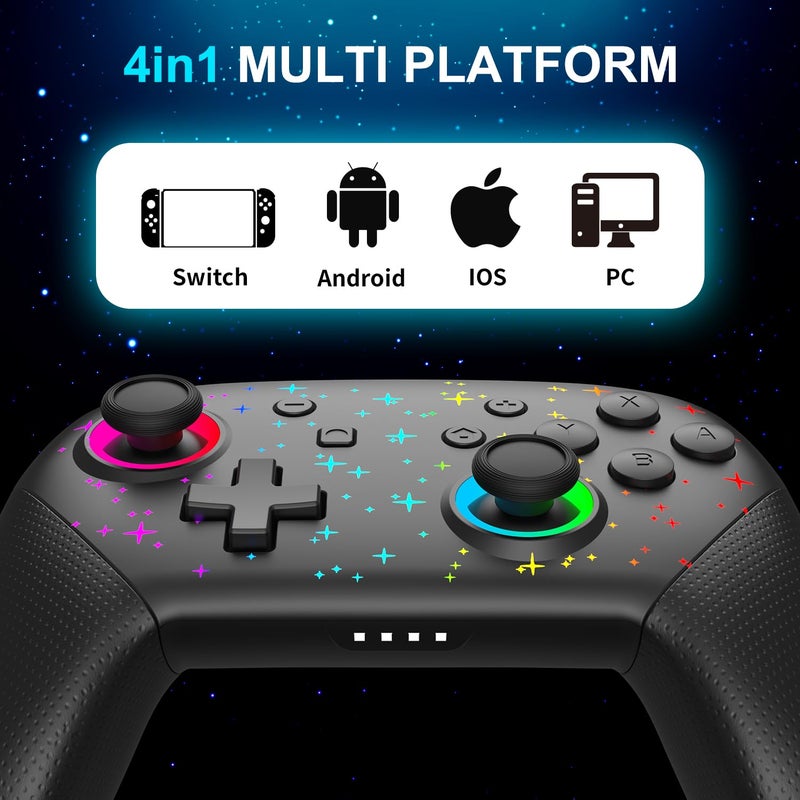 NITHO COSMOS Wireless Controller for PC, Windows, Switch, iOS, Android, Gaming Gamepad with Dynamic RGB Lights | 6-Axis Motion Sensor | Programmable Turbo | Dual Vibration | Lightweight - Image 4