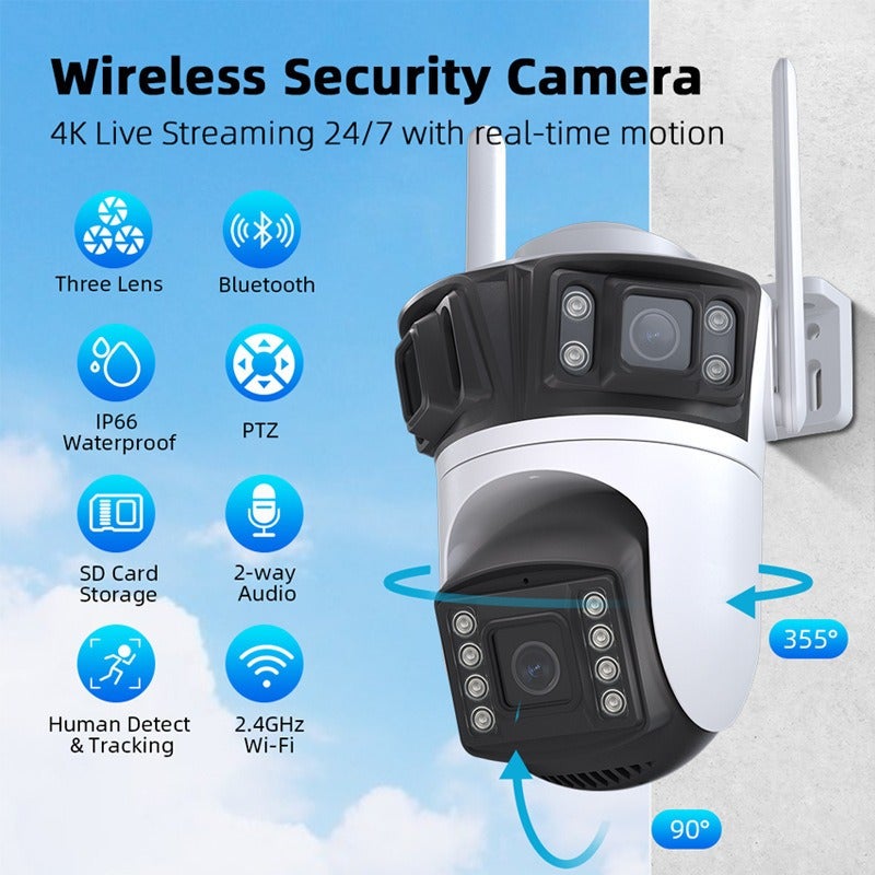 You Fei Yang You Fei Yang Q56 Icsee Security Camera Triple Lens Outdoor Waterproof Panoramic Wide Angle 1080p IP66 Night Vision Audio 1080 g Z9E09326D4DD961B08A90Z