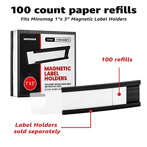Minomag Label Insert Cards for 1x3 Inch Label Holders, White Cardstock Paper (100 Count) - Image 2
