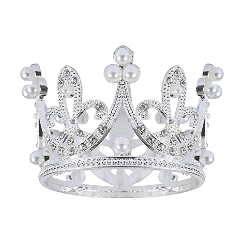 ZaneGear Pearl Crystal Princess Crown - Mini Rhinestone Bridal Wedding Newborn Baby Crown - Silver - Image 1