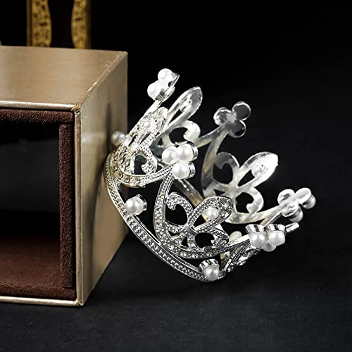 ZaneGear Pearl Crystal Princess Crown - Mini Rhinestone Bridal Wedding Newborn Baby Crown - Silver - Image 4