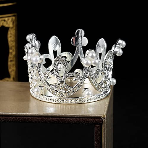 ZaneGear Pearl Crystal Princess Crown - Mini Rhinestone Bridal Wedding Newborn Baby Crown - Silver - Image 2