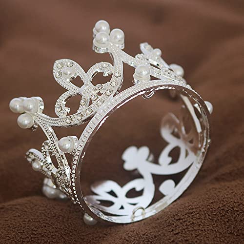 ZaneGear Pearl Crystal Princess Crown - Mini Rhinestone Bridal Wedding Newborn Baby Crown - Silver - Image 5