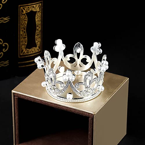ZaneGear Pearl Crystal Princess Crown - Mini Rhinestone Bridal Wedding Newborn Baby Crown - Silver - Image 3