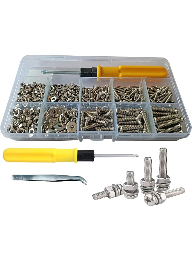 PROMASS 680pcs Screw, Nut and Bolt Classification Kit with Double-Headed Screwdriver and Stainless Steel Tweezers M3 M4 Nut and Bolt Classification, Suitable for DIY Projects - Image 1