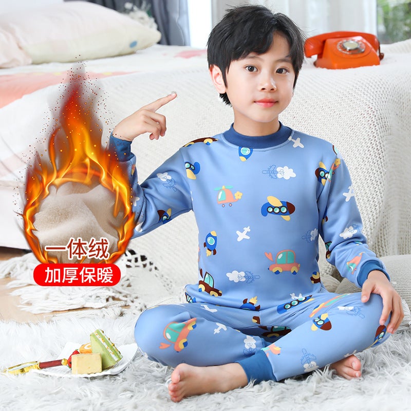 Children'S Mid-Collar Fleece-Lined Thick Thermal Underwear Suit Boys And Girls Bottoming Baby Children'S Clothing Autumn Clothes Long Pants - Image 4