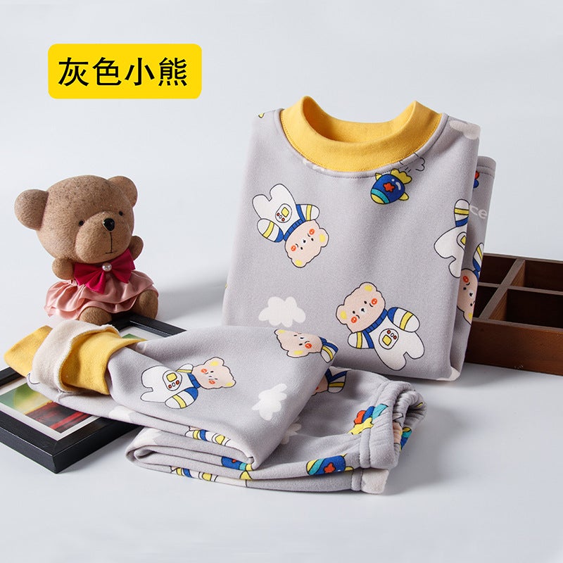 Children'S Mid-Collar Fleece-Lined Thick Thermal Underwear Suit Boys And Girls Bottoming Baby Children'S Clothing Autumn Clothes Long Pants - Image 5