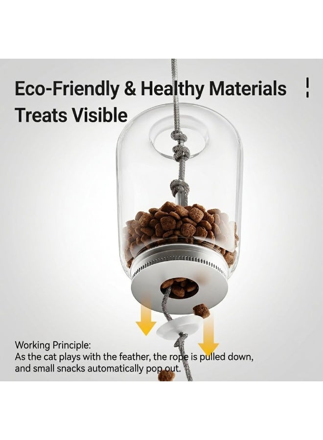 Cat Toys for Indoor Cats,Hanging Door-Frame Cat Treat Dispenser,Interactive Cat Toy with Feathers and Bell - Image 4
