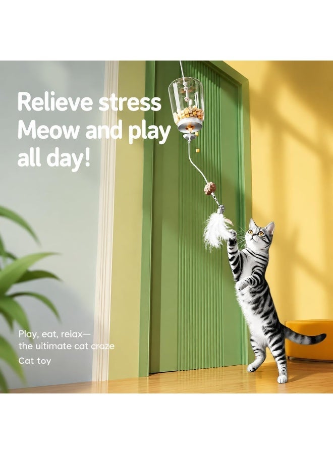 Cat Toys for Indoor Cats,Hanging Door-Frame Cat Treat Dispenser,Interactive Cat Toy with Feathers and Bell - Image 3