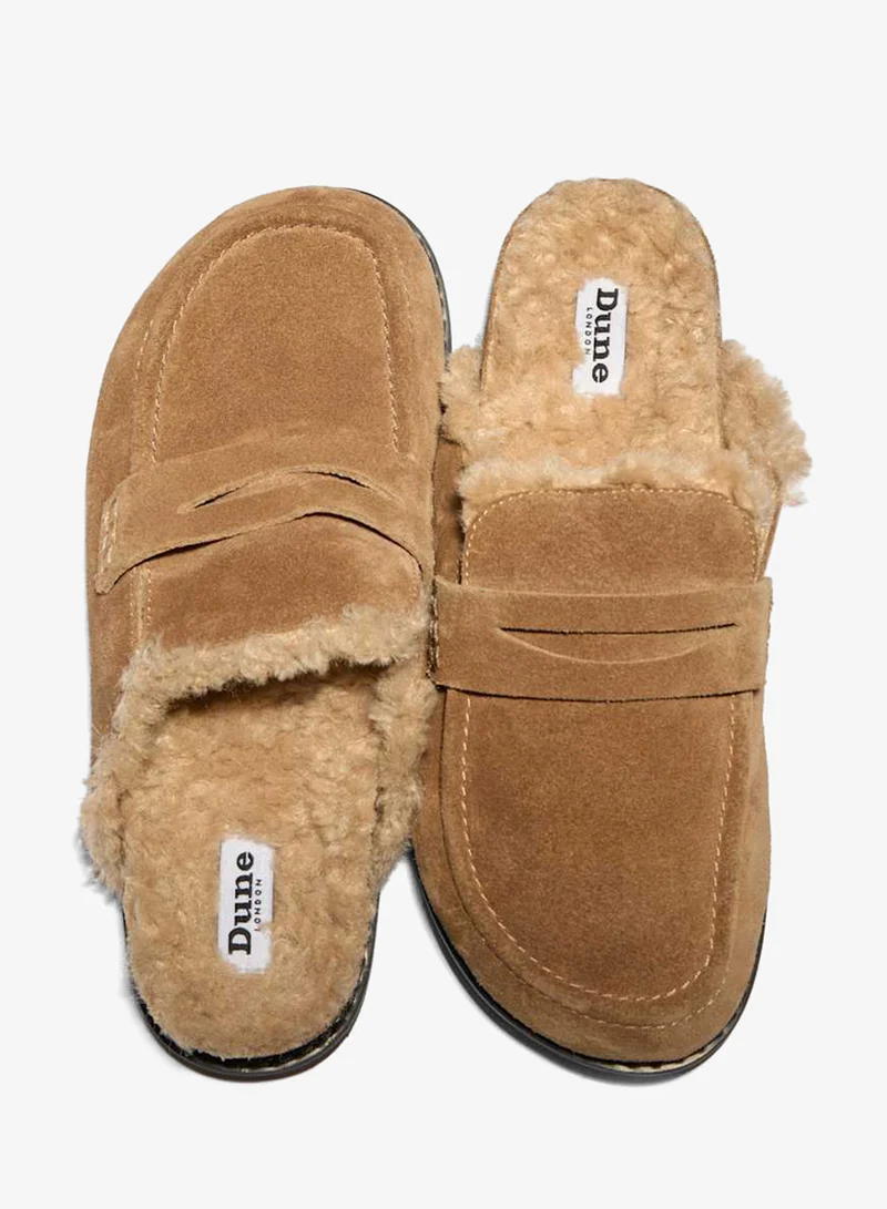 Dune London  Faux Shearling Lined Backless Mule Suede Loafers for Women | Best Price UAE
