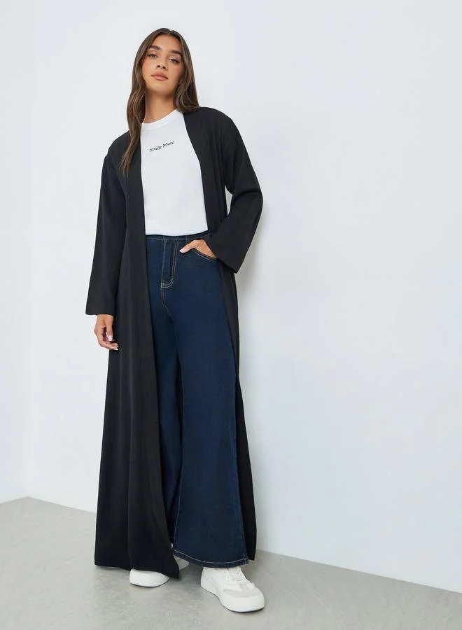 Amirah Black Front Open Linen Look Abaya