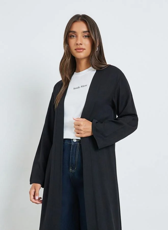 Amirah Black Front Open Linen Look Abaya