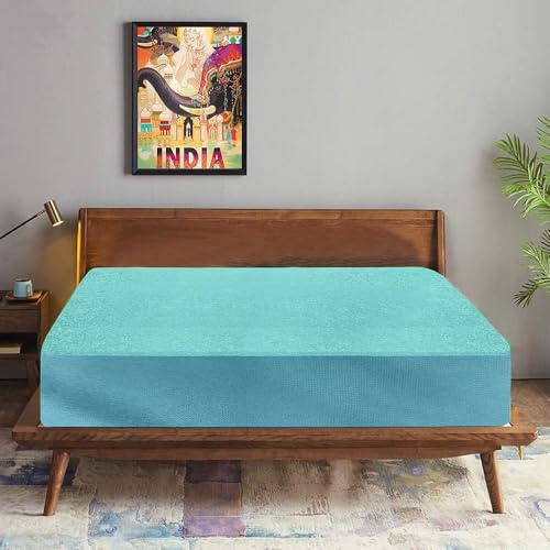 Trance Cotton Feel Terry Ultra Soft Waterproof Mattress Protector Double Bed Size | Breathable - Hypoallergenic Mattress Cover (78x60 inch | 6.5x5 feet,Turquoise - Pack of 1) - Image 1