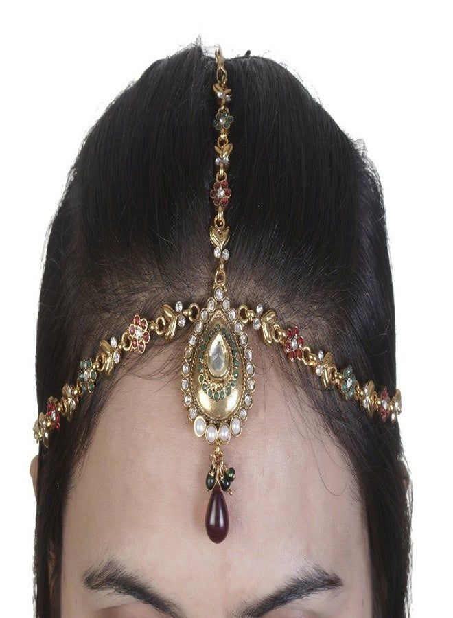 Vama Fashions Gold Plated Matha Patti Damini Stone Drop Maang Tikka Design Teeka Jewellery for Women Wedding - Image 2