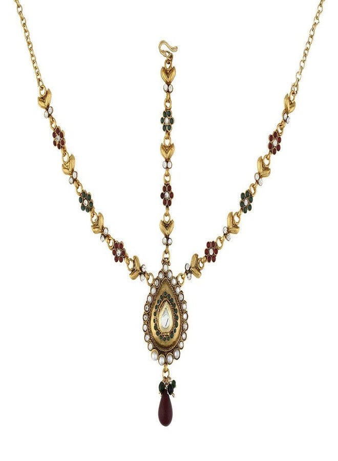 Vama Fashions Gold Plated Matha Patti Damini Stone Drop Maang Tikka Design Teeka Jewellery for Women Wedding - Image 1