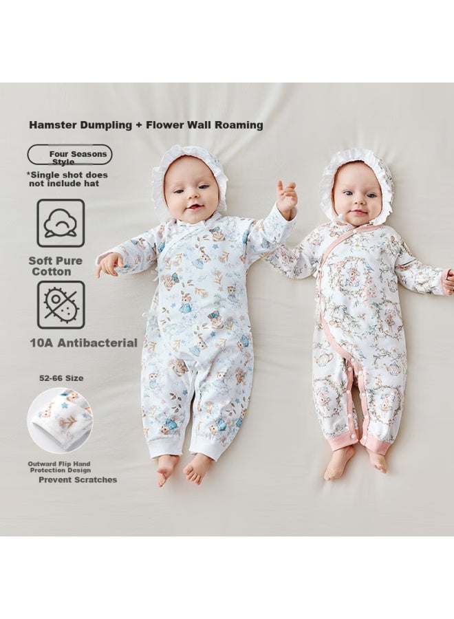 Ouyun Baby Clothes, Newborn Onesie, Spring Autumn Winter Butterfly Suit, Full Moon Crawling Outfit, Hamster + Flower Wall, 80cm - Image 1