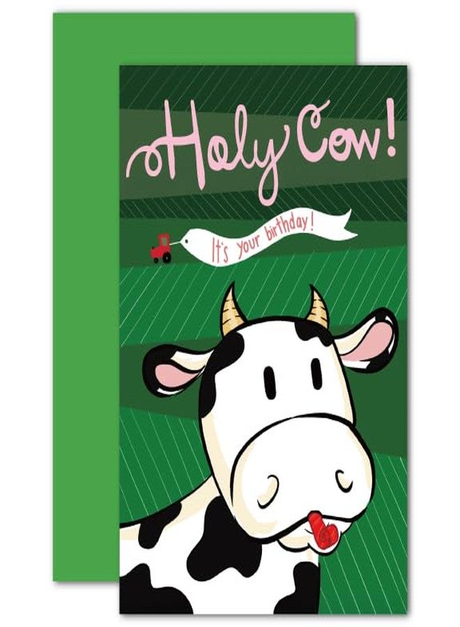 Gooji Holy Cow Funny Birthday Card with Cute Cartoon Cow, Farm-Themed Humor, Blank Inside Message Space, 5x7 Greeting Card with Envelope, Adorable Pun Card for Kids, Friends, Family, Men, Women - Image 1