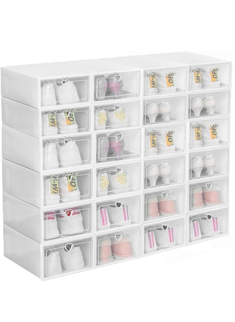 HomarKet - Shoe Storage Box Shoe Box,24 Pack Clear Plastic Clamshell Shoebox,Stackable Shoe Organizer Foldable Display Box Container Closet Shelf Shoe Organizer Transparent Stackable Organizer box - Image 1