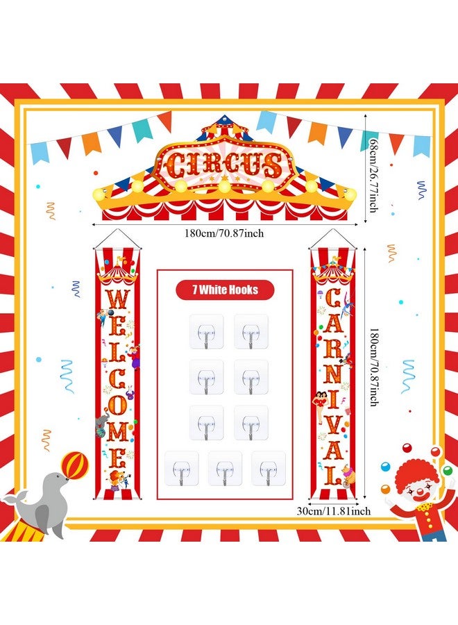 Blulu 3 Pcs Carnival Circus Porch Banner Decorations Circus Party Awning Hanging Banner Carnival Welcome Door Decorations Set for Birthday Baby Shower Party Supplies - Image 2