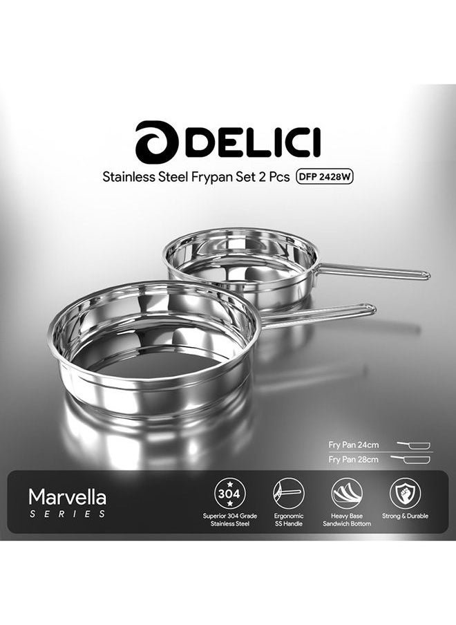 DELICI Stainless Steel Fry Pan Set 2 PCS (DFP 2428W) MARVELLA - Well Polished Exterior, Easy to Pour Flared Rim, Uniform Heat Distribution, Oven Safe, Healthy Non-Stick Interior,  Easy to Clean, , Ergonomic  - Image 2