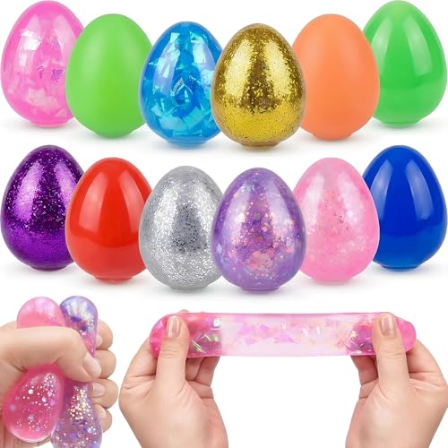 Howzcci 12 Pack Easter Eggs Squishy Squeeze Toys Easter Basket Stuffers Easter Egg Hunt Fillers Egg Stress Balls Fidget Toys for Kids Toddlers Party Favors Gifts - Image 1