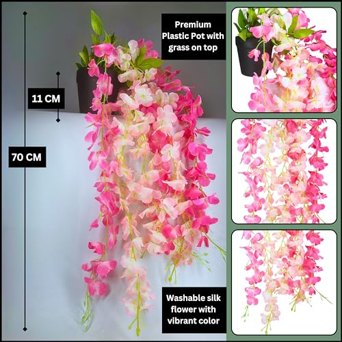 Tdas Plastic Artificial Flowers Plants With Pot Leaves Hanging Ivy Garlands Plant Greenery Vine Creeper Home Decor Door Wall Balcony Party Temple Festival Craft -1 Pcs (Multicolor) - Image 2
