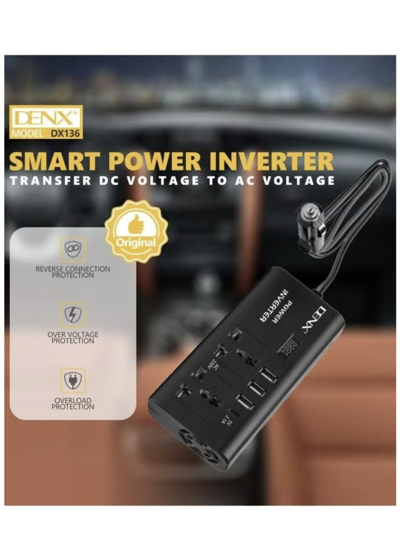 دينكس محول طاقة للسيارة، من 12 فولت إلى 220 فولت، موجة جيبية معدلة عالية التردد، 300 وات، متعدد المنافذ، منفذ USB + منفذ Type-C، بالإضافة إلى محول بطارية - Image 5