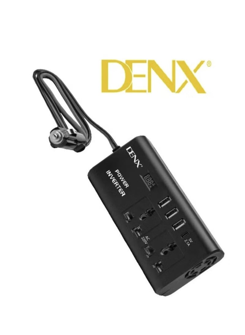 دينكس محول طاقة للسيارة، من 12 فولت إلى 220 فولت، موجة جيبية معدلة عالية التردد، 300 وات، متعدد المنافذ، منفذ USB + منفذ Type-C، بالإضافة إلى محول بطارية - Image 1