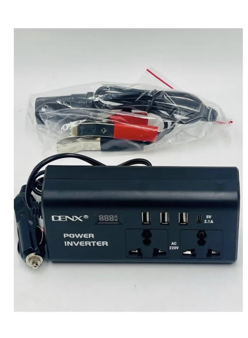 دينكس محول طاقة للسيارة، من 12 فولت إلى 220 فولت، موجة جيبية معدلة عالية التردد، 300 وات، متعدد المنافذ، منفذ USB + منفذ Type-C، بالإضافة إلى محول بطارية - Image 2