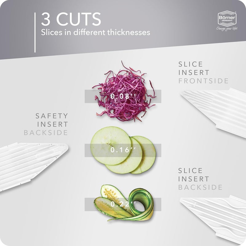 Börner Vegetable Slicer V3 (Basic Set) • V Slicer for Slices in 3 Cutting Thicknesses • Adjustable Kitchen Slicer for Vegetables & Fruit • Slicer with Rubber Feet & Stainless Steel V-Blade • Colour - Image 2