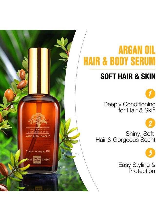 Arganmidas - Hair Oils Moroccan Argan Oil For Hair And Face Skin Moisturizer Leave Hair Soft & Shiny Hair Treatment Oil For Men Women Dry Damaged Frizzy Hair 3.4 Fl Oz - Image 1