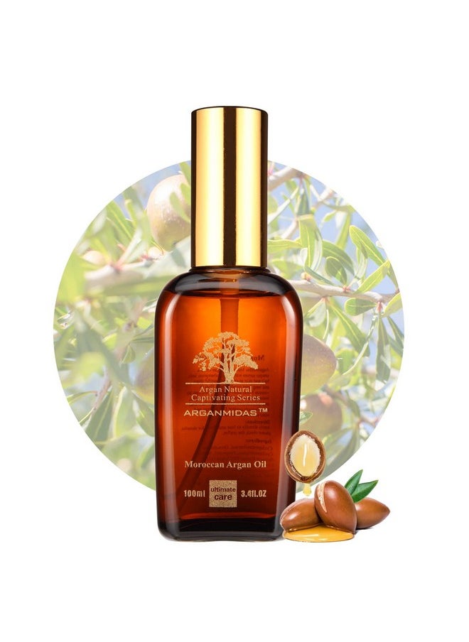 Arganmidas - Hair Oils Moroccan Argan Oil For Hair And Face Skin Moisturizer Leave Hair Soft & Shiny Hair Treatment Oil For Men Women Dry Damaged Frizzy Hair 3.4 Fl Oz - Image 1