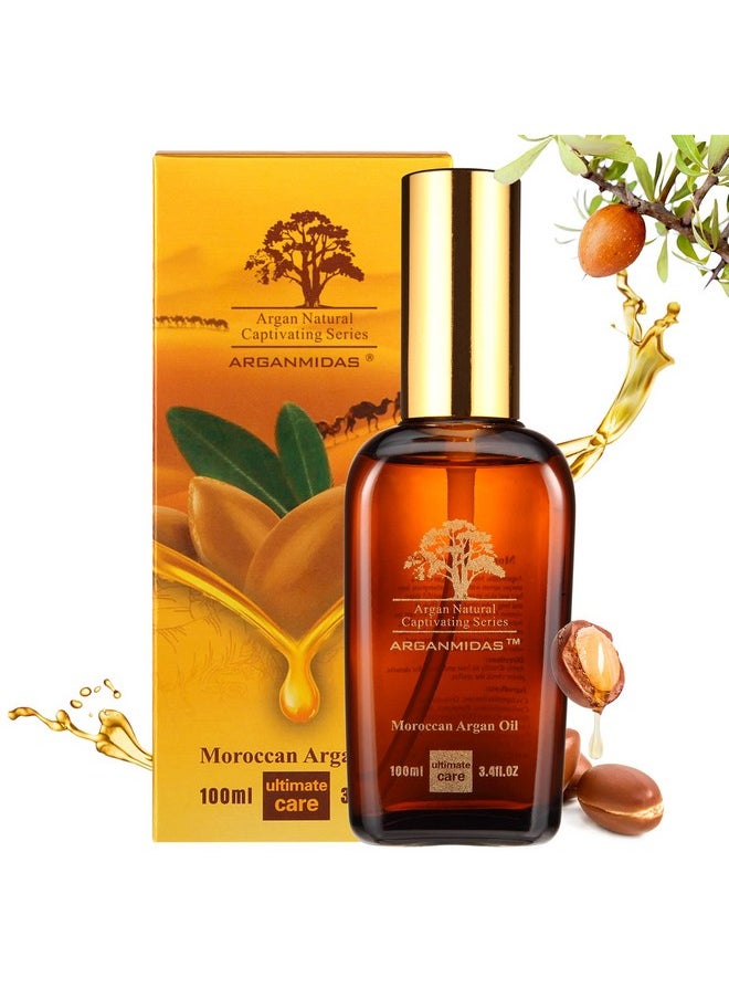 Arganmidas - Hair Oils Moroccan Argan Oil For Hair And Face Skin Moisturizer Leave Hair Soft & Shiny Hair Treatment Oil For Men Women Dry Damaged Frizzy Hair 3.4 Fl Oz - Image 1