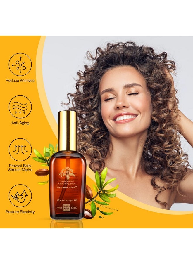 Arganmidas - Hair Oils Moroccan Argan Oil For Hair And Face Skin Moisturizer Leave Hair Soft & Shiny Hair Treatment Oil For Men Women Dry Damaged Frizzy Hair 3.4 Fl Oz - Image 1