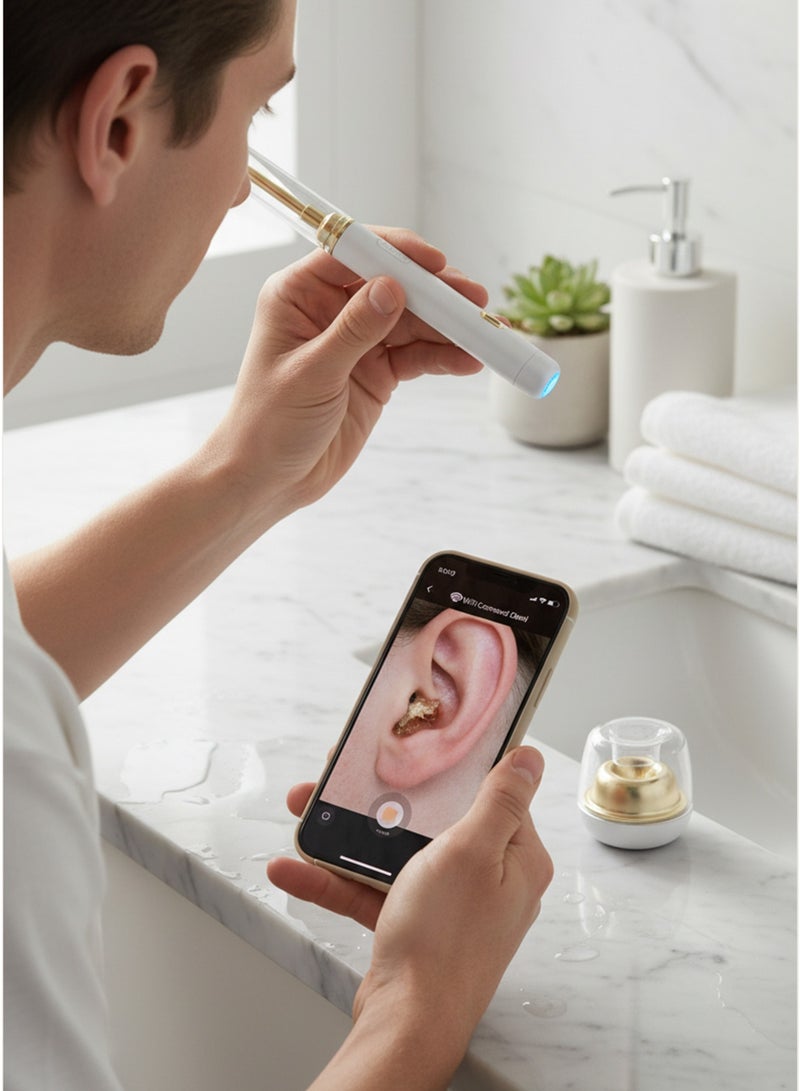 Dr.isla جهاز تنظيف الأذن الذكي من دكتور إيسلا طراز P9 والمزود بكاميرا لاسلكية عالية الدقة، منظار داخلي ذكي لإزالة شمع الأذن مع اتصال واي فاي للهواتف الذكية بنظام أندرويد وآي أو إس، عدسة احترافية بدقة 1300 ميجابكسل مع مستشعر جاذبية ثلاثي المحاور، لون أبيض. - Image 2