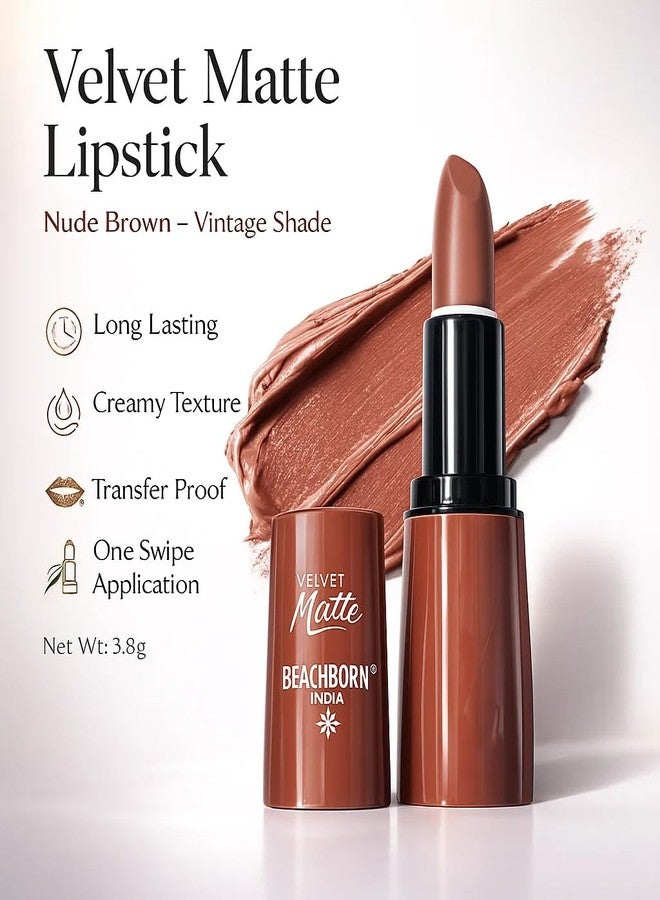 BeachbornIndia Velet Matte Lipstick,Vintage Shade, Long Lasting, Waterproof, Creamy Texture, 3.8g (02-Nude Brown) - Image 3
