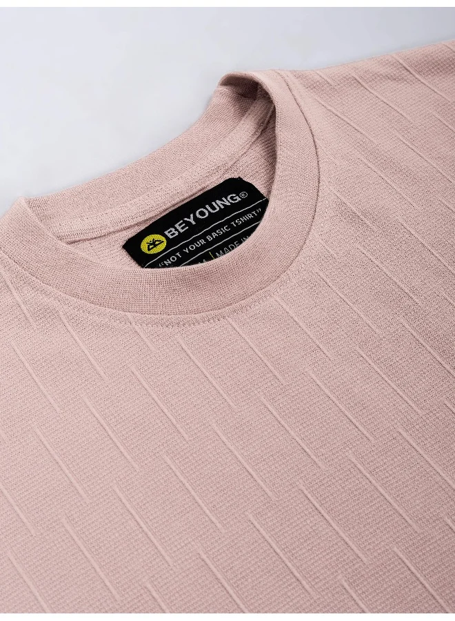 Beyoung Light Mauve Textured Oversized T-shirt