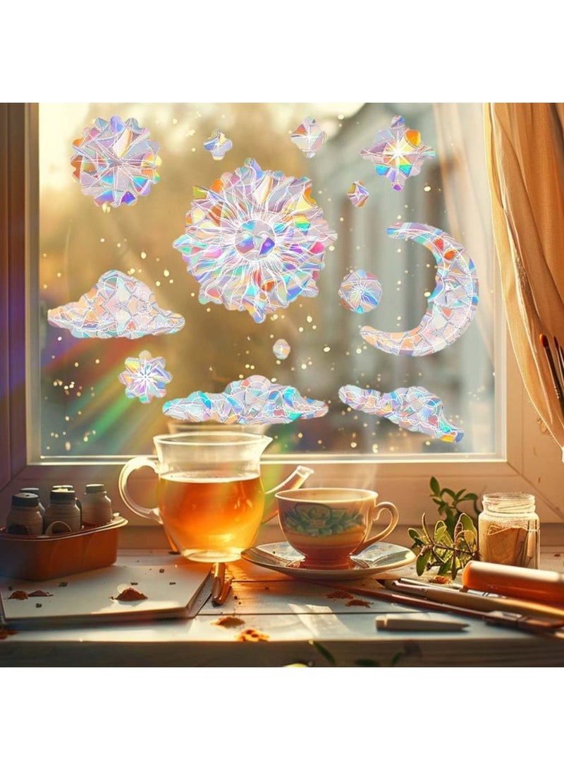 SYOSI Window Stickers for Sun, Moon, and Nebula, Double-Sided Glass Decals, Reusable Shiny Rainbow Prism Anti-Collision Window Clings for Mirror Glass, Shop, Office, School, 15pcs - Image 5