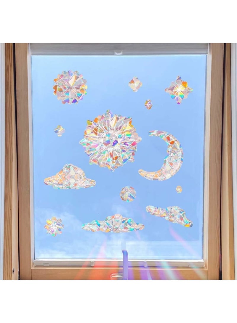 SYOSI Window Stickers for Sun, Moon, and Nebula, Double-Sided Glass Decals, Reusable Shiny Rainbow Prism Anti-Collision Window Clings for Mirror Glass, Shop, Office, School, 15pcs - Image 4