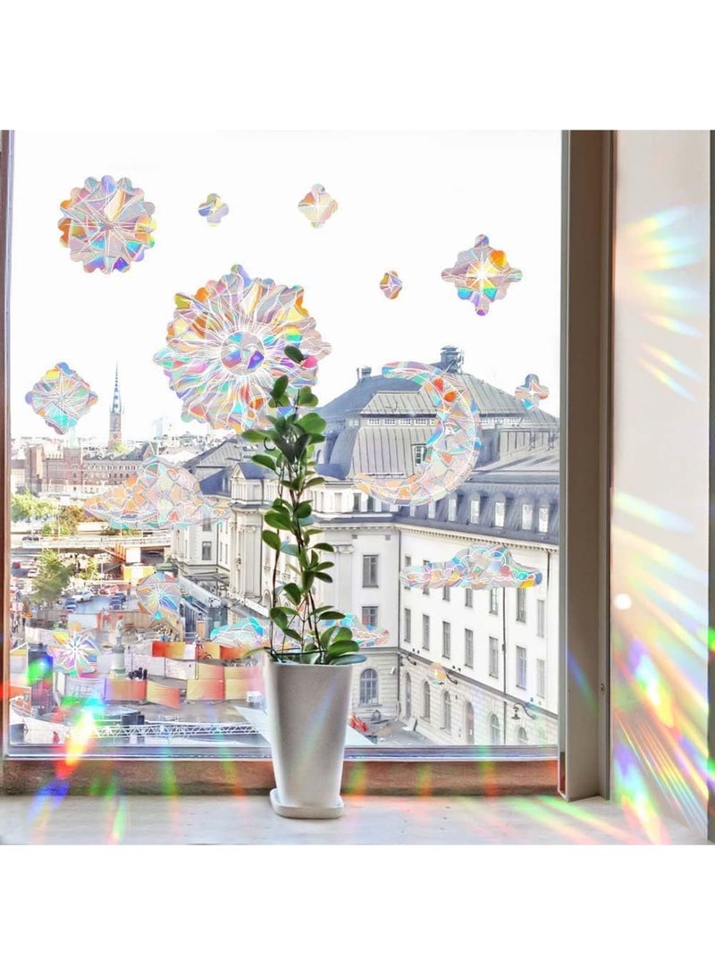 SYOSI Window Stickers for Sun, Moon, and Nebula, Double-Sided Glass Decals, Reusable Shiny Rainbow Prism Anti-Collision Window Clings for Mirror Glass, Shop, Office, School, 15pcs - Image 3