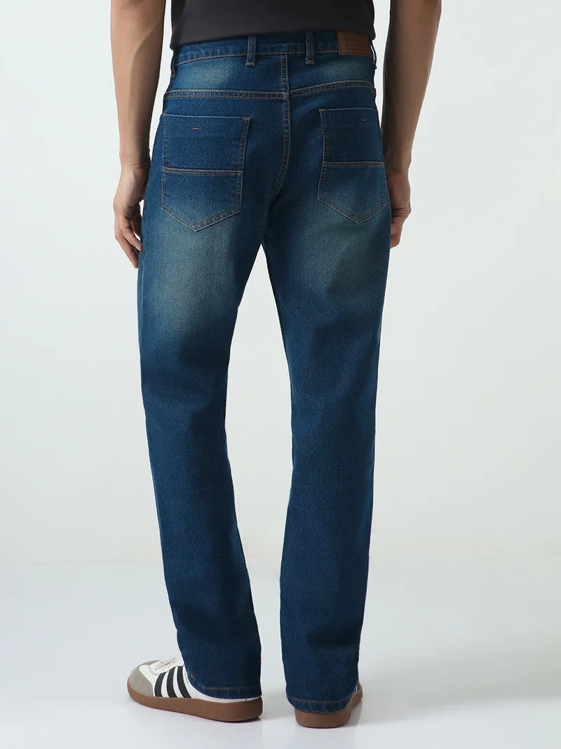 أوربانو فاشن Urbano Fashion Men's Blue Straight Fit Heavy Washed Jeans Stretchable